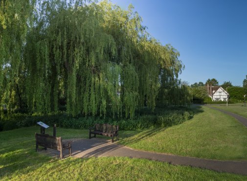 Photo of Weeping Willows and a couple of benches to sit on along the River Red at The Moor, Chequer Lane